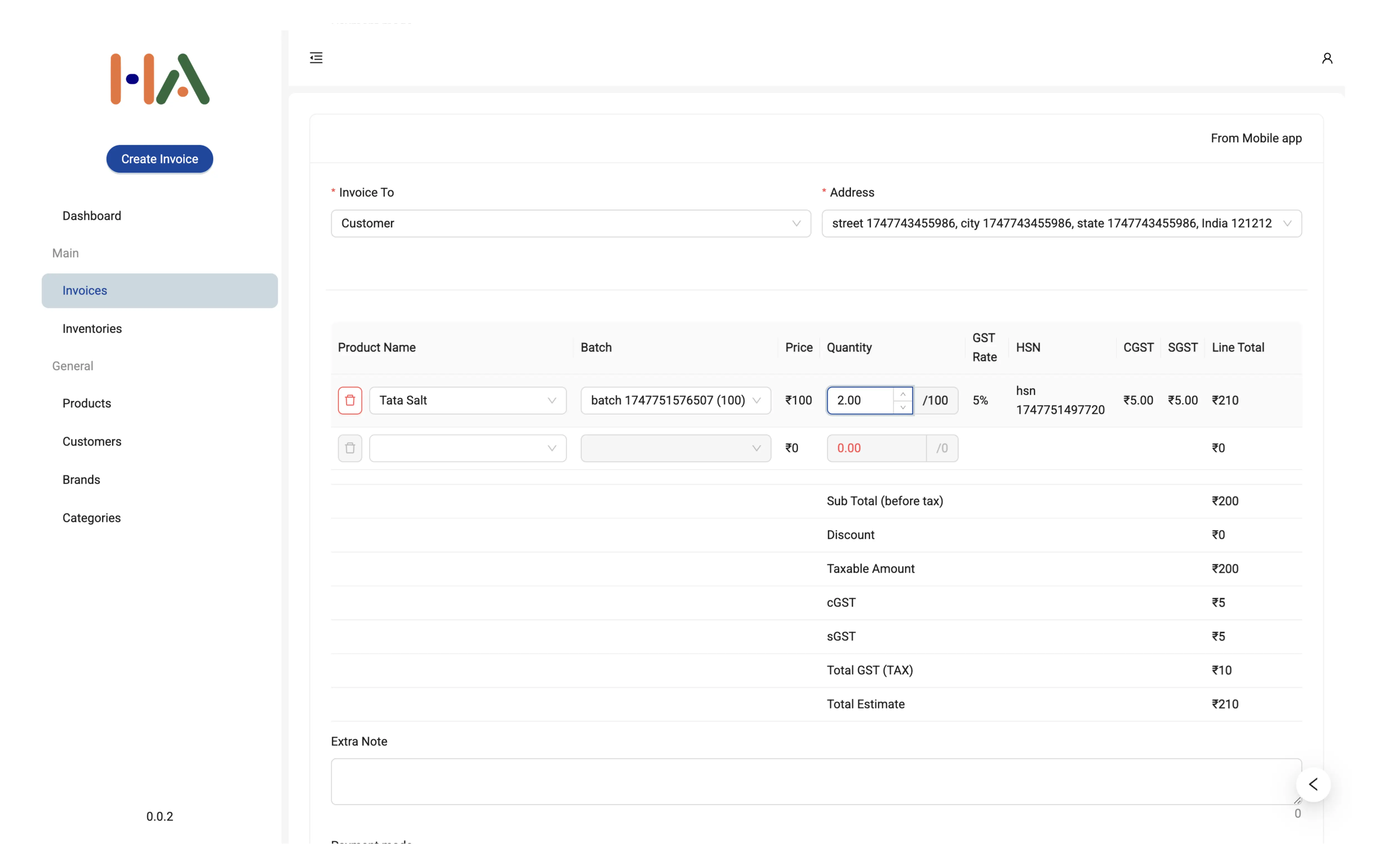 Create Invoice demo
